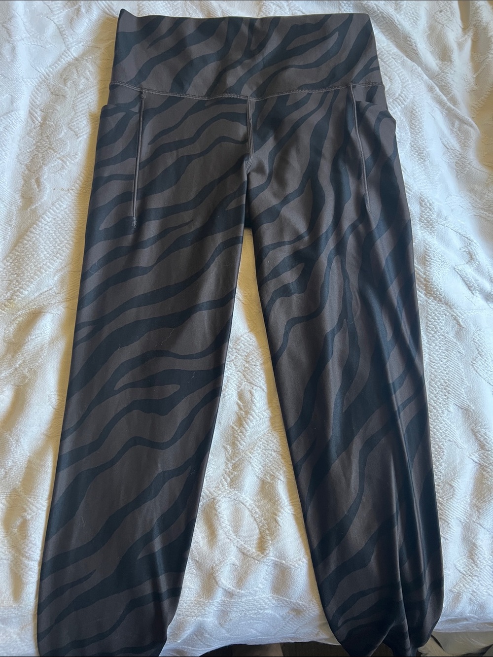 Athleta Black and Charcoal Zebra-Print Leggings